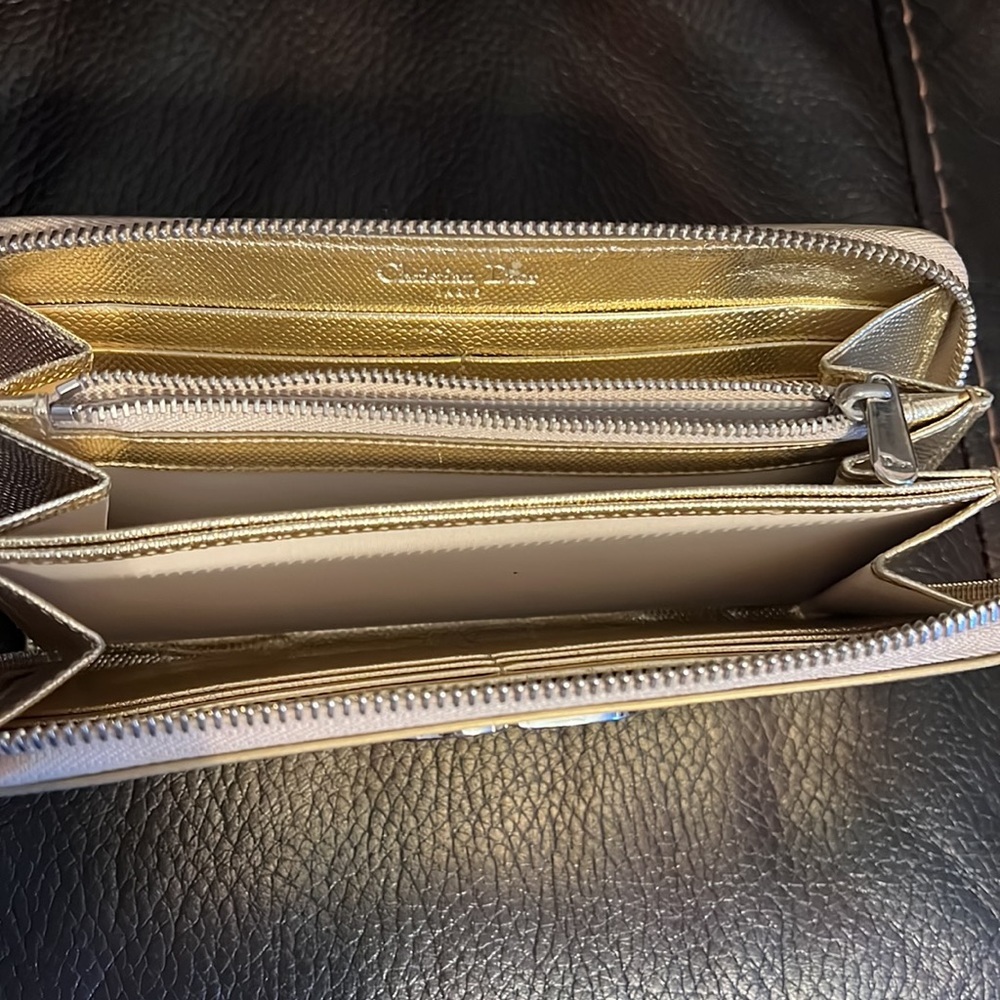 Christian dior metallic gold logo monogram CD long zip continental wallet clutch - Picture 7 of 8